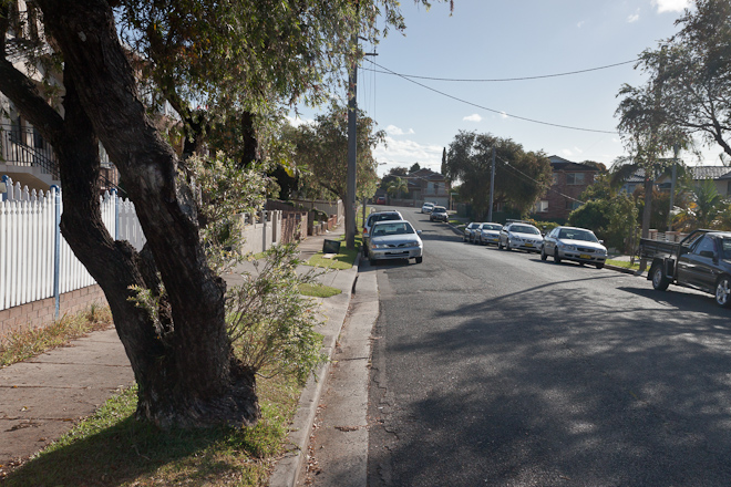 This is Beronga Avenue. You can tell it's a typical Sydney suburbs street because A) it looks like someone's hosting a party (but in reality everyone just has more cars than driveways) and B) There's a discarded TV by the kerb.