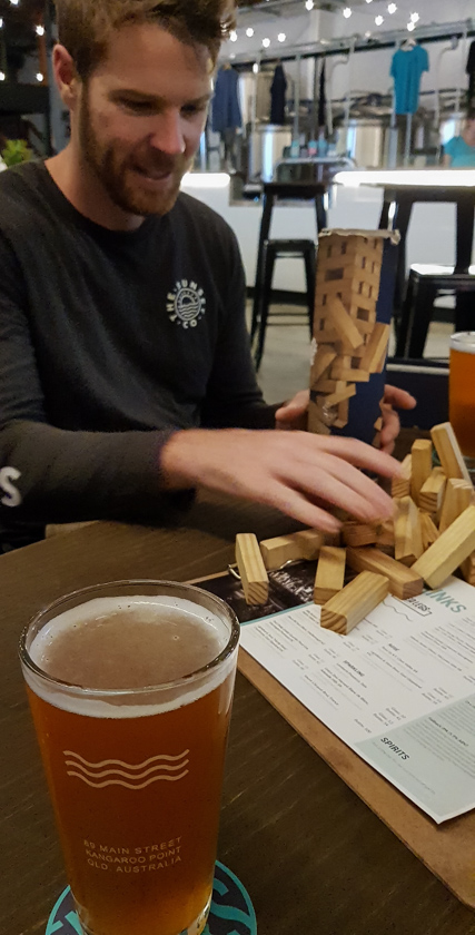 The first beer and the first board game of many.