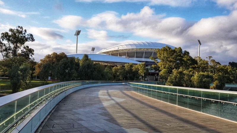 Adelaide Oval and the empty footbridge.